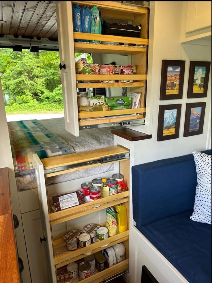 Van Life Closet Ideas, Van Conversion Storage, Small Van Storage Ideas, Van Life Storage Ideas, Vanlife Organization, Van Storage Hacks, Van Shelf, Van Closet, Van Life Storage