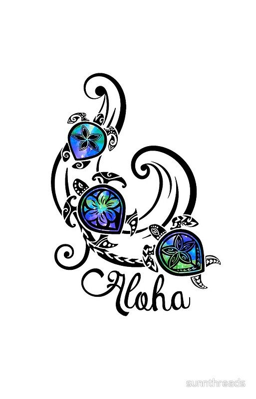 the word aloha with two turtles on it's back and an ocean theme