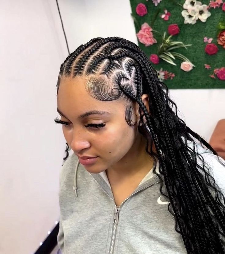 Flulanni Braids, Fulani Braids Hairstyles Designs Heart, Fulani Braids With Heart Design, Fulani Braids With Curls Tutorial, Freestyle Fulani Braids With Heart, Freestyle Fulani, Funali Braids, Braids With Heart, Hair Braid Designs