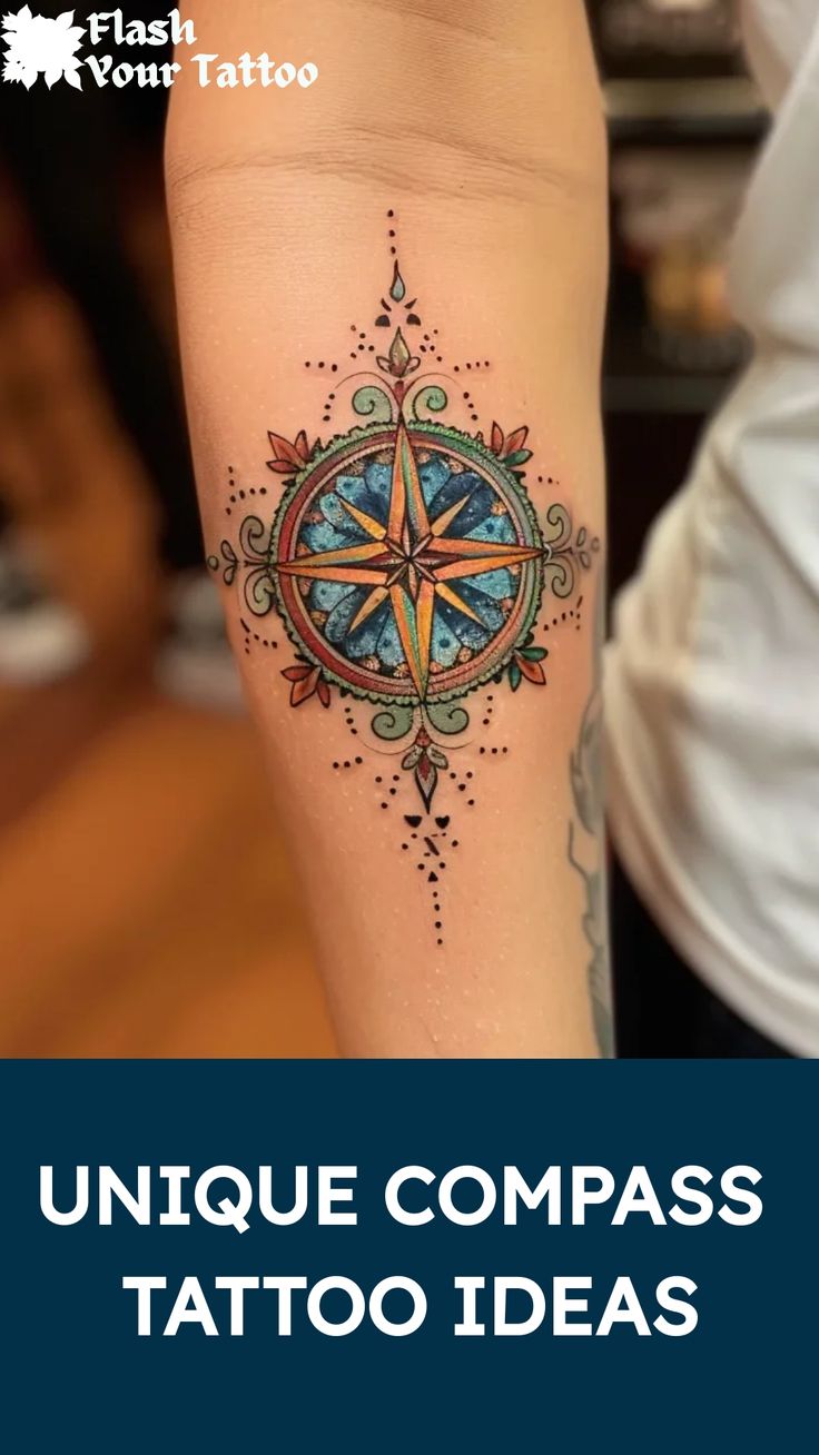 an image of a compass tattoo on the arm with text that reads unique compass tattoo ideas