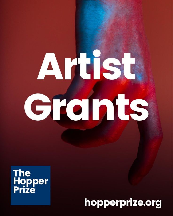 a hand with red and blue paint on it that reads artist grants the hopper prize