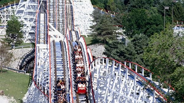 an aerial view of a roller coaster ride