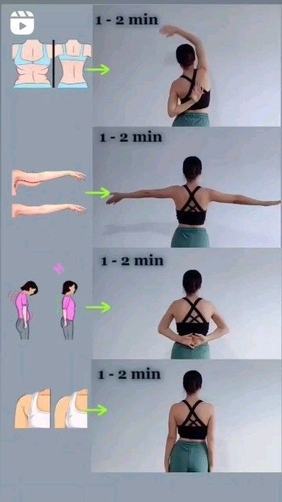 the instructions for how to do an exercise with her arms and legs, including stretching exercises