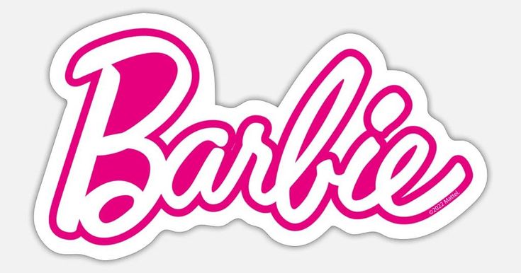 the word barbie is shown in pink on a white background, and it says barbie