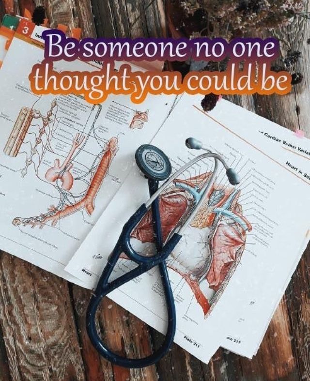 a stethoscope sitting on top of an open book with the words be someone no one thought you could be