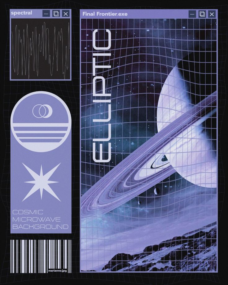 the back cover to an electronic album, featuring saturn and other planets in purple tones