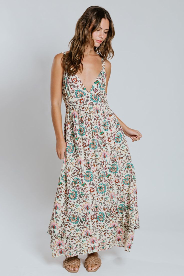 Be the life of the party in our Deema Midi Dress! Made from a soft floral cotton print, this dress will have you feeling flirty and fun. Perfect for any occasion, from brunch to a night out! (Get ready to turn heads, but in a good way!). Style #R5051-30HQ-70 Summer Ditsy Floral Print Dress For Brunch, Chic Maxi Floral Dress With Ditsy Print, Chic Ditsy Floral Print Maxi Dress, Chic Ditsy Floral Maxi Dress For Day Out, Flowy Ditsy Floral Sundress For Brunch, Spring Feminine Boho Dress With Floral Print, Spring Floral Print Boho Dress, Bohemian Floral Dress For Brunch, Ditsy Floral Print Maxi Sundress