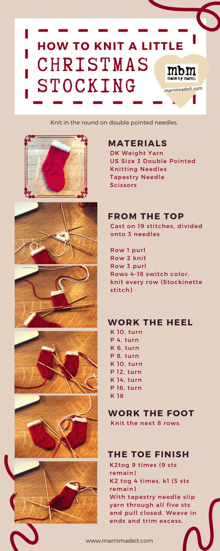 the instructions for how to knit a christmas stocking