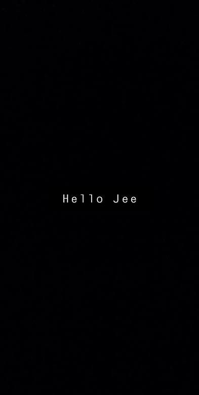 the word hello jee written in white on a black background