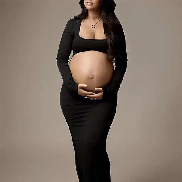 This Black Maternity Cut Out Dress You Can Wear Is At Your Photoshoot Or Baby Shower Fitted Black Maternity Dress For Party, Black Fitted Maternity Dress For Party, Black Stretch Maternity Dress, Elegant Black Long Sleeve Maternity Dress, Black Spring Maternity Dress, Black Long Sleeve Maternity Dress For Spring, Spring Black Maternity Dress, Fitted Black Maternity Dress For Spring, Black Maternity Dress For Party