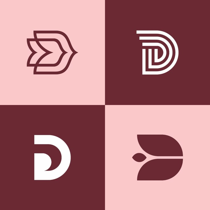 four different types of logos with the letter d