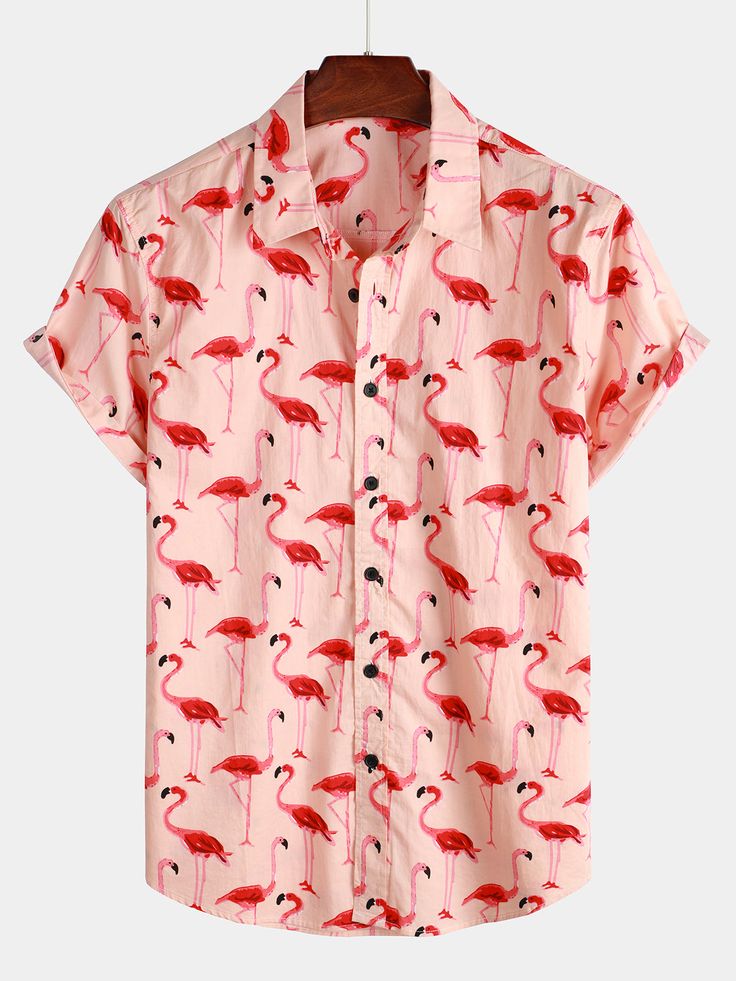 Men's Flamingo Print Short Sleeve Hawaiian Shirt – Atlanl Cheap Hawaiian Shirt With Graphic Print For Beach Season, Casual Cheap Hawaiian Shirt With Letter Print, Luxury Hawaiian Shirt With Graphic Print And Camp Collar, Cheap Hawaiian Short Sleeve Shirt With Tropical Print, Cheap Short Sleeve Hawaiian Shirt With Tropical Print, Cheap Summer Button-up Hawaiian Shirt, Cheap Casual Patterned Hawaiian Shirt, Cheap Tropical Shirt With Camp Collar, Cheap Printed Short Sleeve Hawaiian Shirt