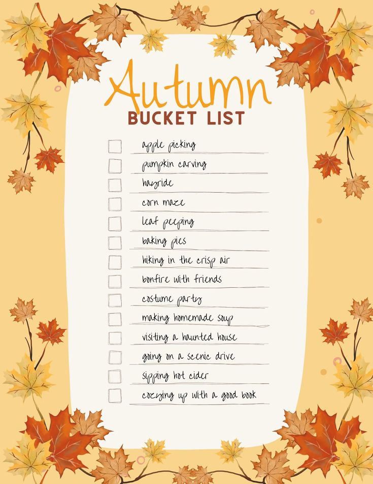 an autumn bucket list with leaves around it