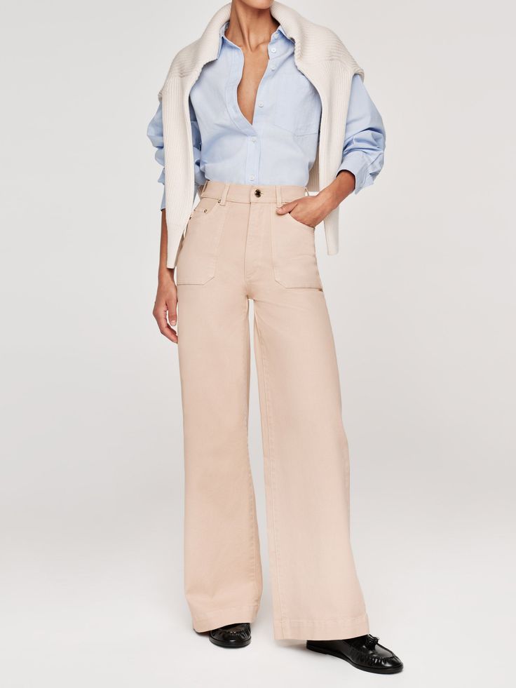 Hepburn Wide Leg High Rise 32" Jeans | Chardonnay Chic High Rise Pants With Welt Pockets, Chic High-rise Pants With Welt Pockets, Cream Straight Leg Pants With Welt Pockets, Mid-rise Beige Wide Leg Pants For Fall, Cream Wide Leg Pants With Patch Pockets, Classic Cream Pants With Five Pockets, Classic Beige Wide Leg Jeans, Beige Wide Leg Pants With Five Pockets, Cream Straight Leg Utility Cargo Pants