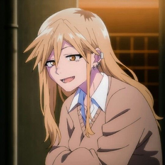 an anime character with long blonde hair wearing a school uniform and looking at the camera