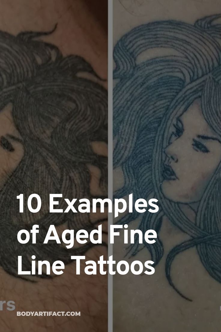 two pictures with the words 10 examples of aged fine line tattoos