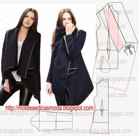 Moldes Moda por Medida: TRANSFORMAÇÃO DE CASACO-7 Pola Blus, Sewing Coat, Patron Vintage, Diy Vetement, Jacket Pattern Sewing, Blouse Pattern Sewing, Coat Patterns, Diy Sewing Clothes, Fashion Sewing Pattern