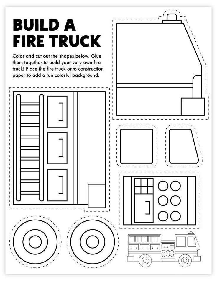 a fire truck cut out from paper with the words build a fire truck on it