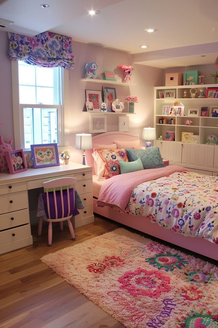 As adolescence begins, the bedroom becomes a crucial space for teen girls to express themselves and Small Girls Bedroom Ideas, Small Girls Bedroom, Pre Teen Girls Room, Preteen Girls Bedroom Ideas, Small Girls Bedrooms, Childrens Bedroom Wallpaper, Girls Room Design, Kids Room Interior Design, Big Girl Bedrooms