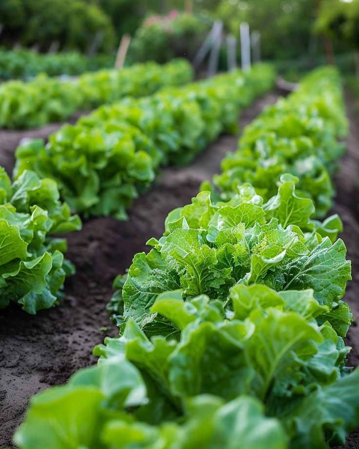 rows of lettuce growing in an open field