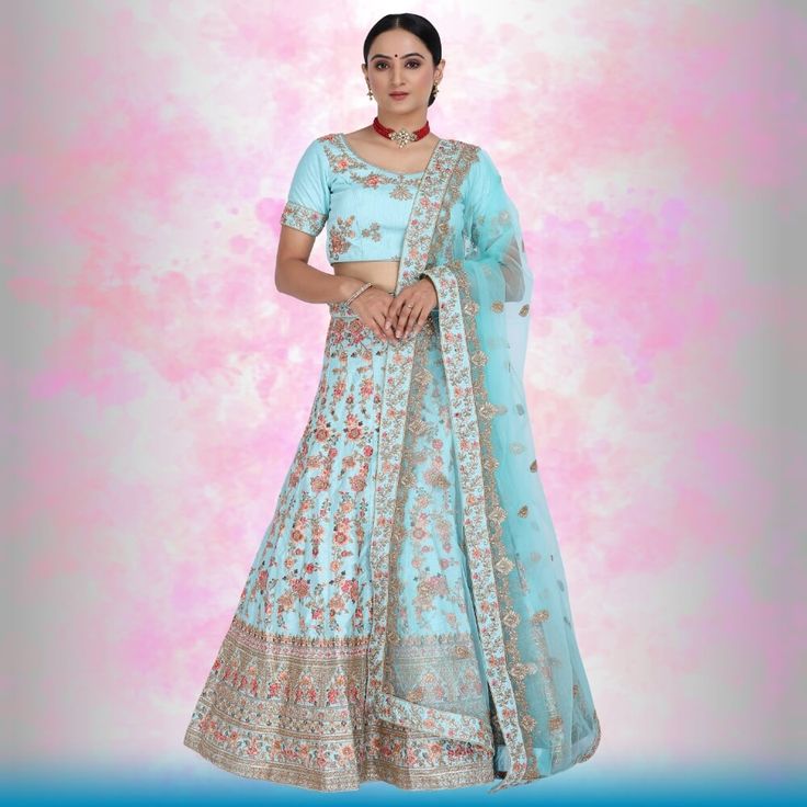 Sky blue Lehenga for wedding Black Blouse And White Lehenga, Black And White Lengha, White And Black Lehenga, Black And White Lehenga, Semi-stitched Black Dola Silk Lehenga, Sky Blue Lehenga, Gorgeous Lehenga, Lehenga For Wedding, White Lehenga