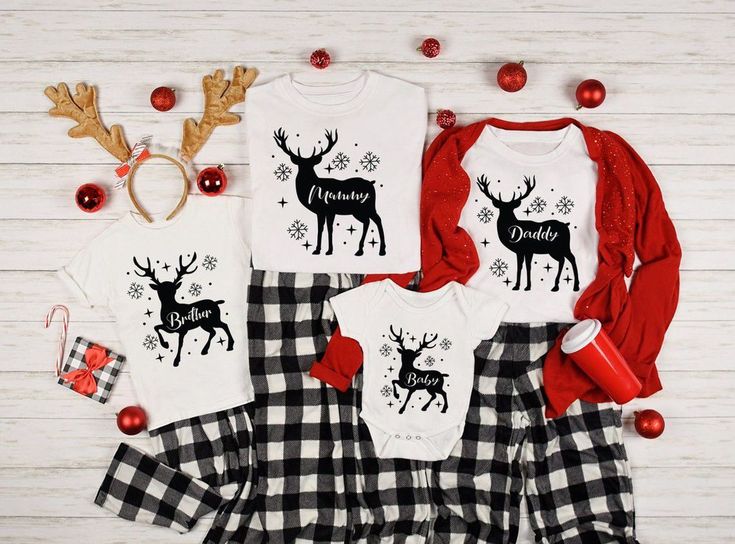 Reindeer Matching Family Christmas Custom T-shirt Family Christmas Shirts Vinyl, Deer Shirts, Christmas Shirts Vinyl, Xmas Clothes, Katie White, Elf Letter, Matching Family Christmas Shirts, Xmas Pjs, Deer Shirt