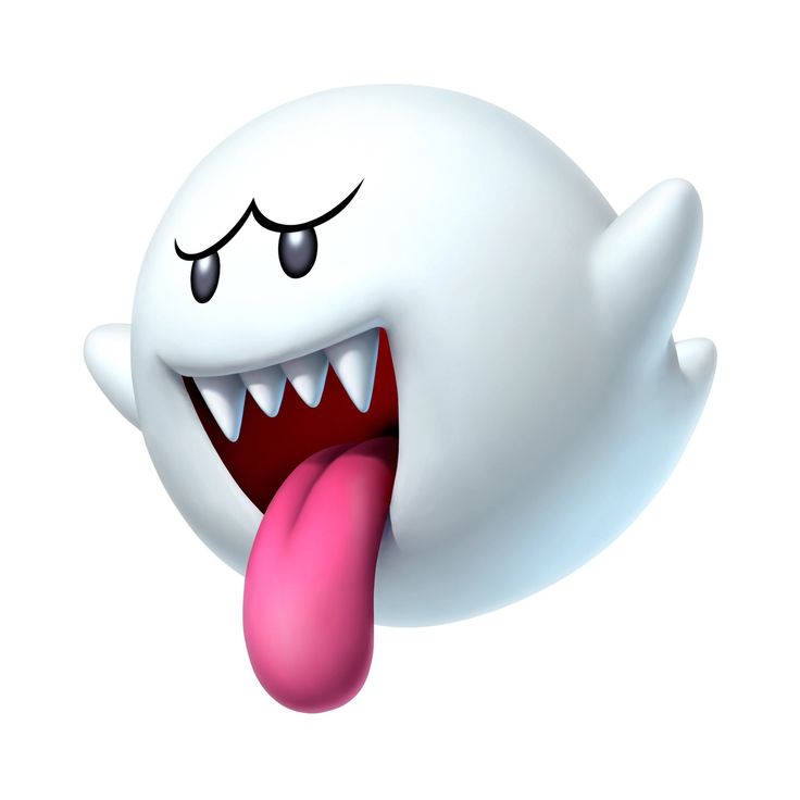 a white ghost with its tongue out and eyes wide open on a blue sky background