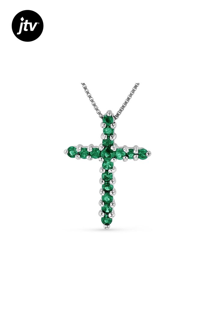 0.32ctw Emerald Cross Pendant in 14k White Gold White Gold Emerald Necklace With Diamond Cut Cubic Zirconia, Anniversary White Gold Emerald Necklace With Diamond Accents, Anniversary Brilliant Cut Emerald Necklace In Sterling Silver, Formal Emerald Necklace With Brilliant Cut In Sterling Silver, Formal Emerald Necklace In Brilliant Cut Sterling Silver, Fine Jewelry Emerald Necklace With Diamond Prong Setting, Formal Brilliant Cut Emerald Necklace In Sterling Silver, Sterling Silver Emerald Necklace With Diamond Accents, Emerald Jewelry With Pave Setting For Gift