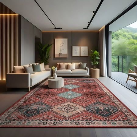 a living room filled with furniture and a large rug