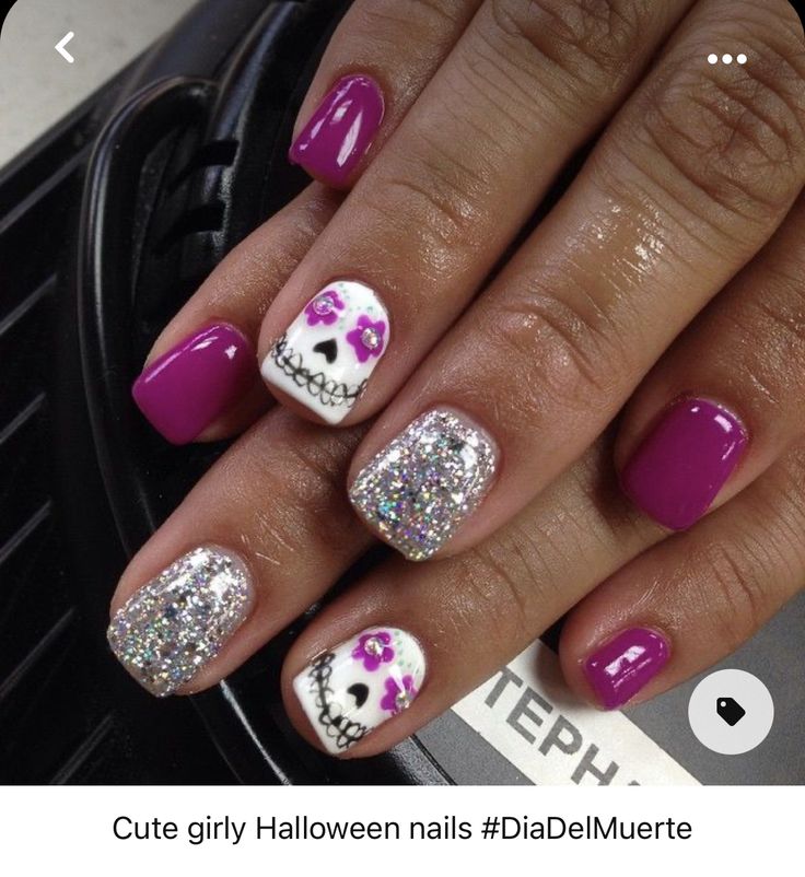 Summer Nail Colours, Skull Nail Designs, Sugar Skull Nails, Summer Nails Colors Designs, Enjoy Your Trip, Skull Nails, Halloween Acrylic Nails, Vibrant Nails, Nail Colours