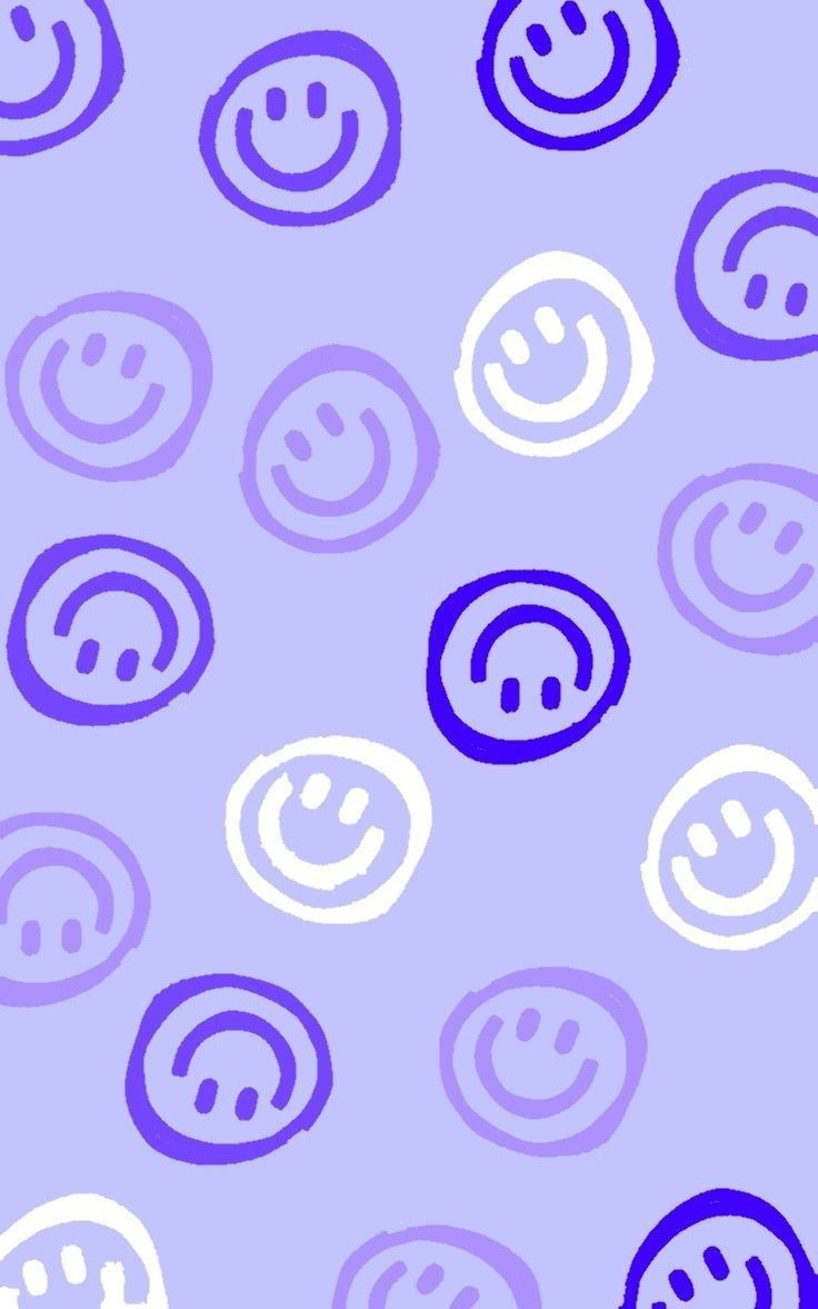 a blue and white smiley face pattern on a purple background with circles in the middle