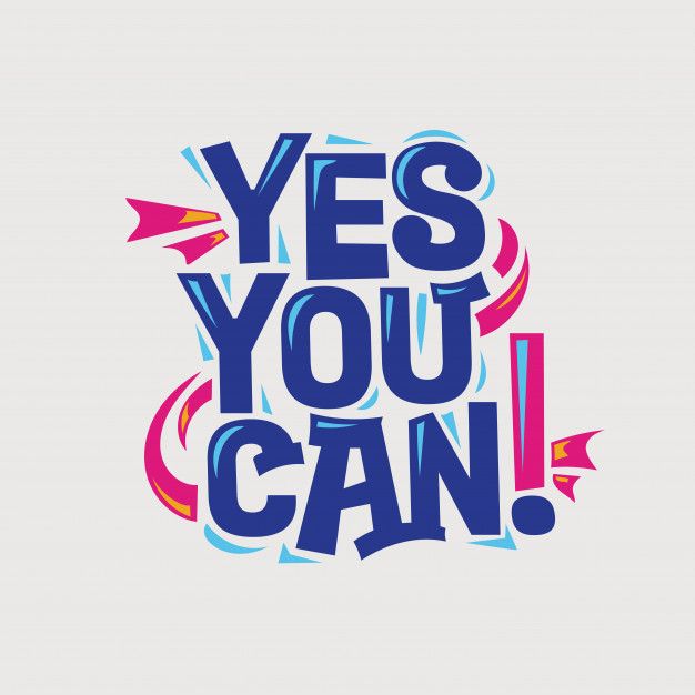 the words yes you can are painted in blue and red with an arrow on it