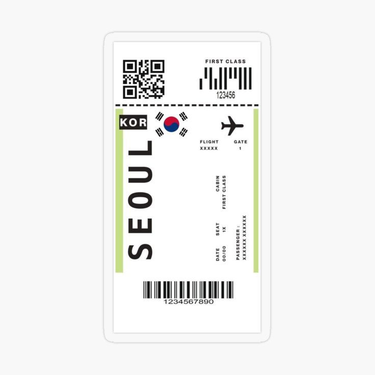 an airplane ticket sticker with the word seoul on it's front and back side