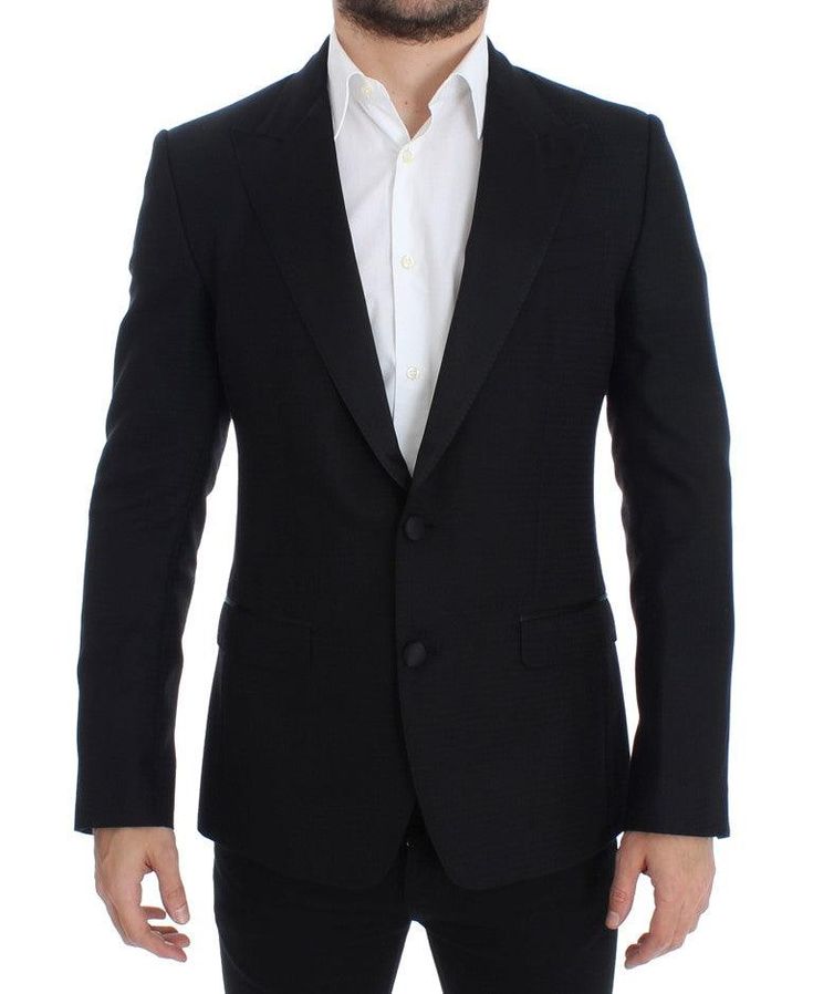 Dolce & Gabbana Black wool silk SICILIA blazer - Ellie Belle Designer Single Button Formal Blazer, Designer Single Breasted Blazer For Formal Occasions, Designer Formal Blazer With Hidden Button Closure, Luxury Long Sleeve Tuxedo For Office, Single Button Silk Blazer For Business, Silk Single Breasted Business Blazer, Designer Long Sleeve Formal Blazer, Designer Long Sleeve Blazer For Formal Occasions, Silk Single Button Blazer For Business