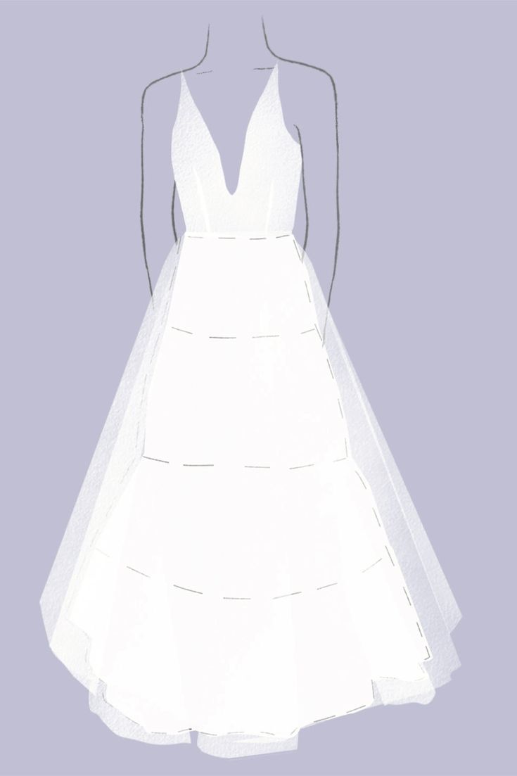 a drawing of a white wedding dress on a mannequin headdress, back view