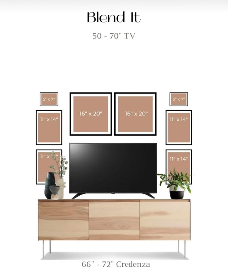 a flat screen tv sitting on top of a wooden dresser next to a potted plant