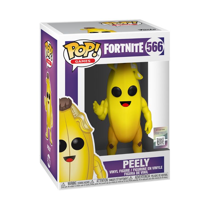 the pop vinyl figure is in a box with it's head turned to look like a banana