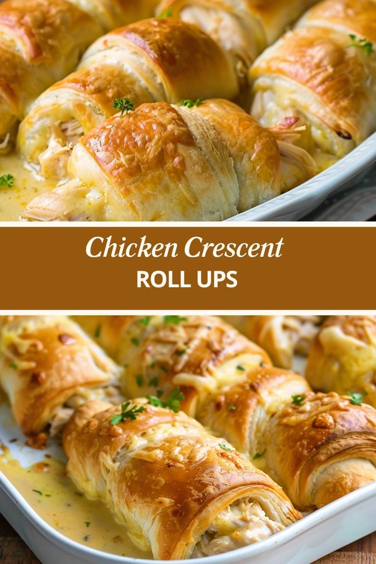 chicken crescent rolls in a white casserole dish