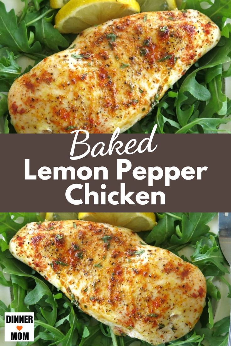 baked lemon pepper chicken on a bed of greens