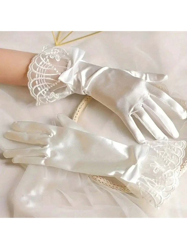 White  Collar  Polyester Plain Fingerless Gloves Embellished   Wedding & Event Lace Gloves Wedding, Royalty Dr, Cute Gloves, Fancy Gloves, Gloves Aesthetic, Elegant Gloves, Short Gloves, Prom Accessories, Wedding Gloves