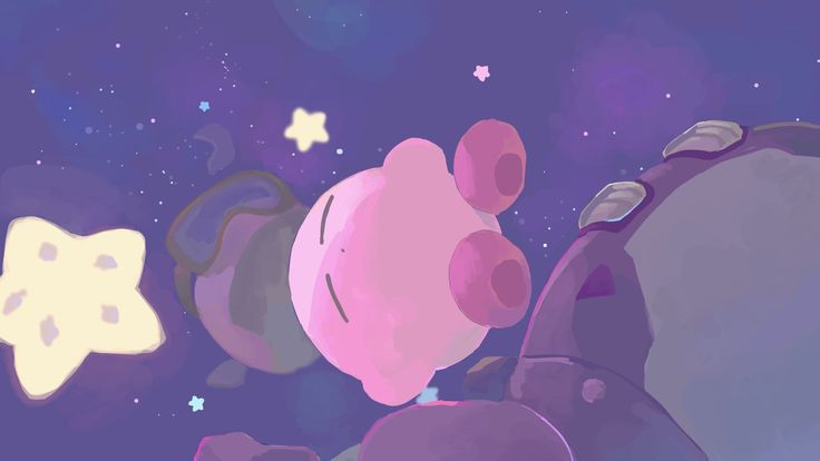 a cartoon pig flying through the air with stars in the background