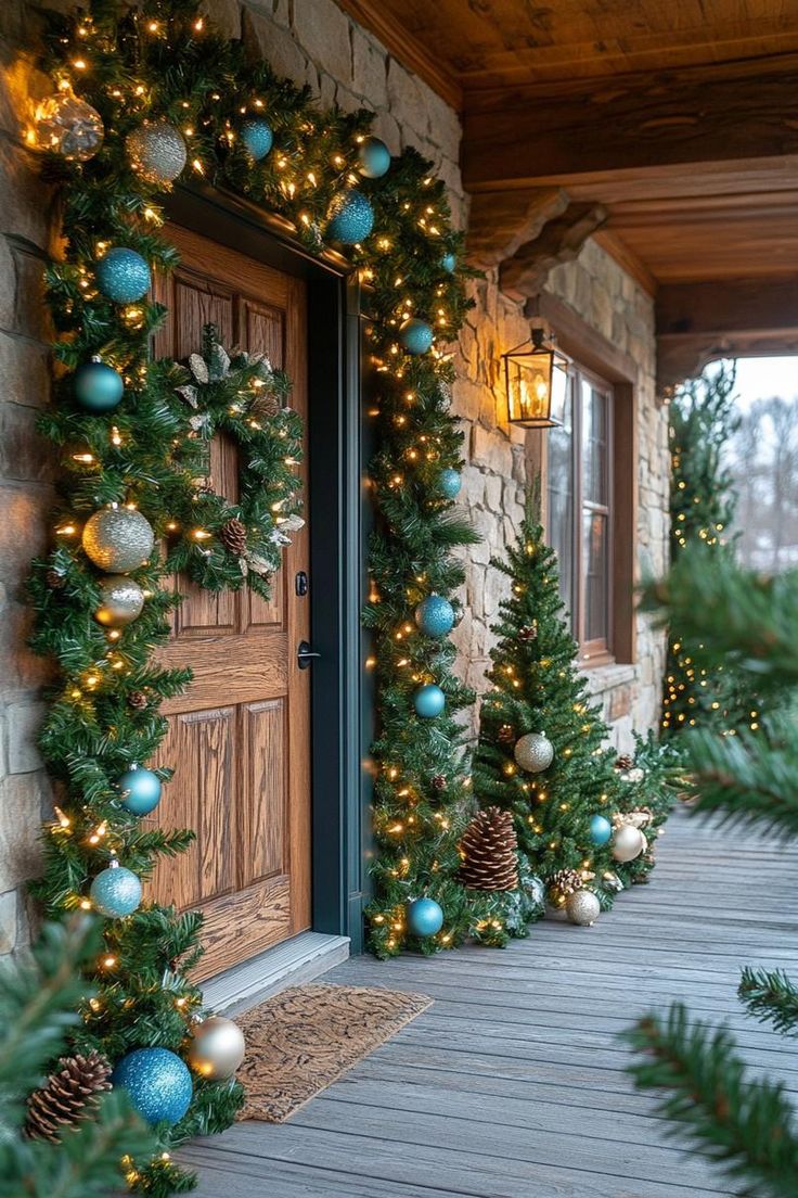 christmas decorations on the front door of a house