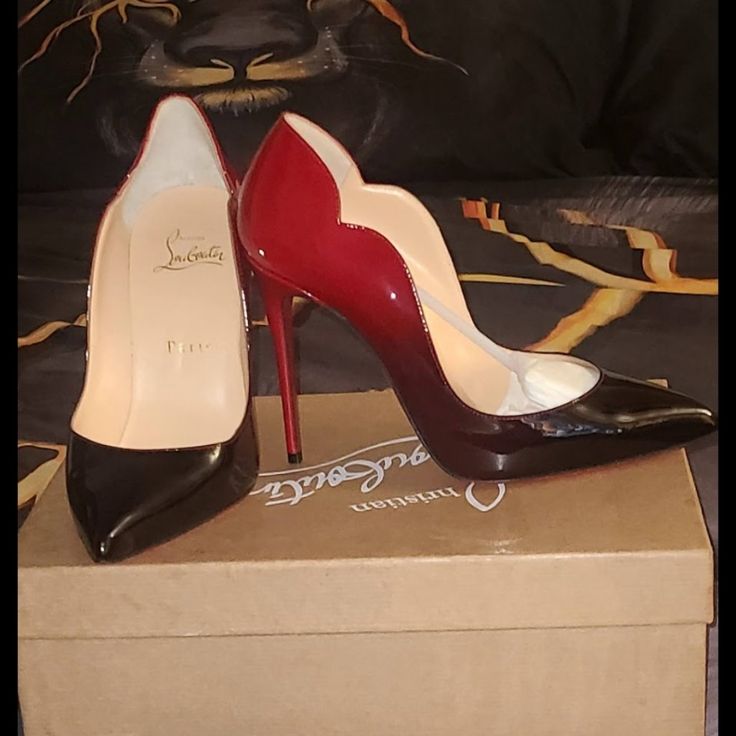 Red And Black Ombre Red Bottoms Sexy Heels!! Size 36 Bonus Red Paint Recovery As Well. Perfect For Valentines Day! Feminine Shoes, 1st Dibs, Heels Red, Black Ombre, Red Ombre, Red Bottoms, Red Paint, Louboutin Shoes, Christian Louboutin Shoes