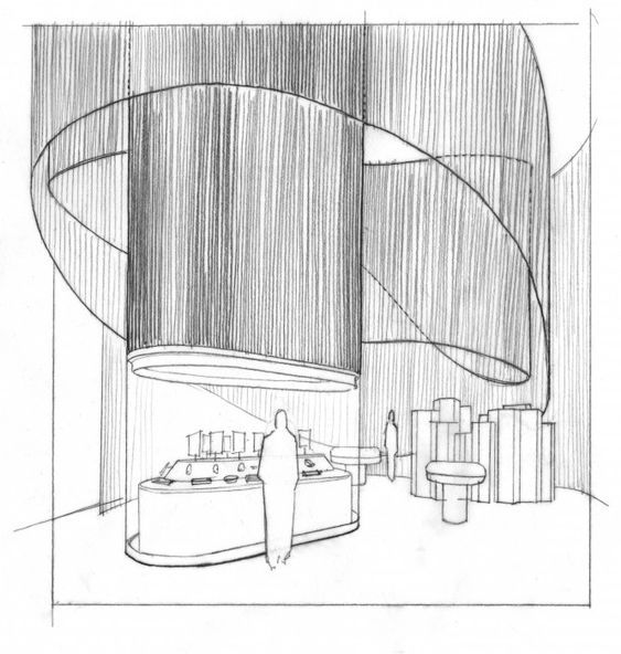 a black and white drawing of a bathroom