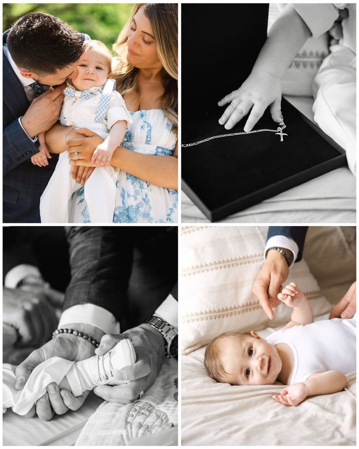 a collage of photos showing people holding their babies