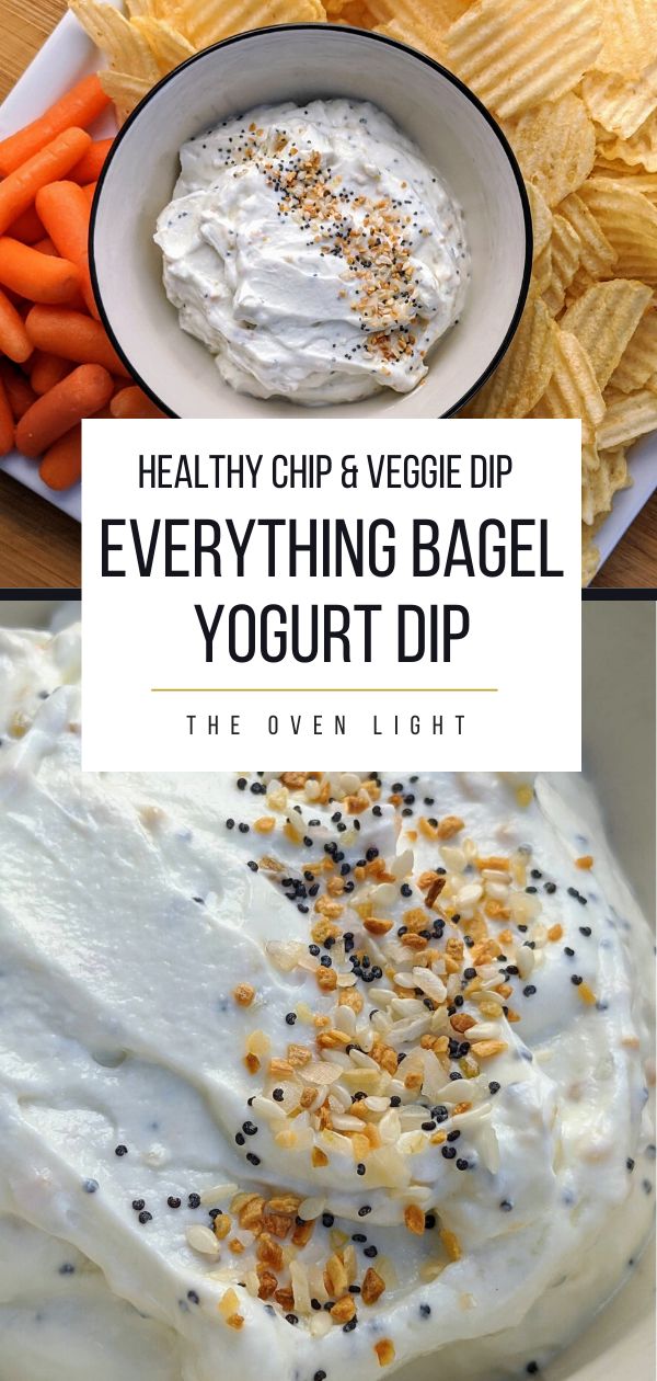 the healthy and veggie dip is ready to be served in this bagel yogurt dip