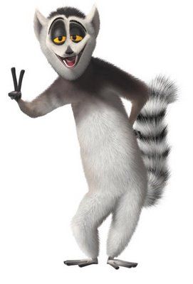 a cartoon lemur with yellow eyes holding two scissors