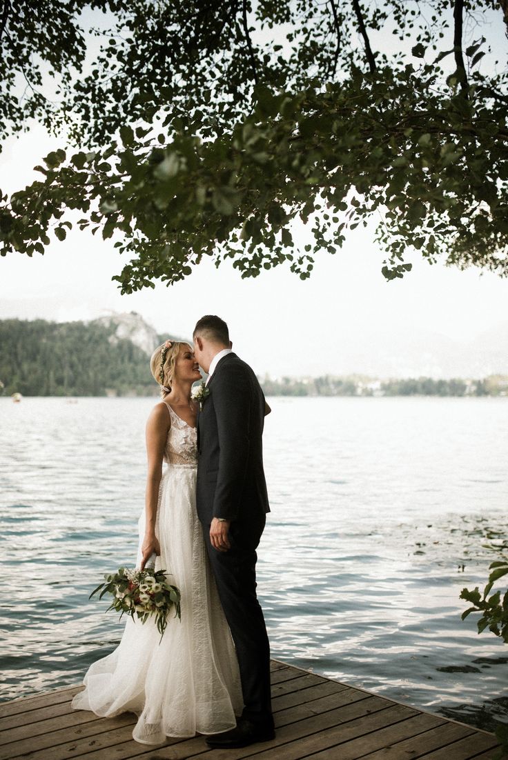 Lake Bled, Slovenia wedding Wedding River Photos, Wedding Photos Lakeside, Wedding Photos Near Water, Wedding Photos By The Lake, Wedding Pictures On Dock, August Lake Wedding, By The Water Wedding, Lake Wedding Picture Ideas, Wedding Photos By Water