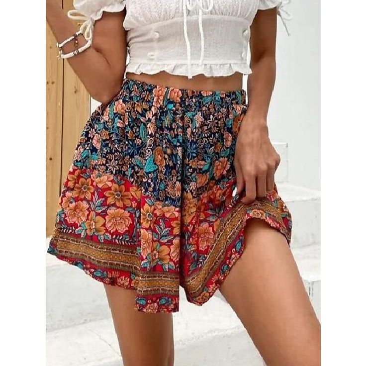 Fabric:Polyester; Gender:Women's; Style:Vacation; Elasticity:Micro-elastic; Occasion:Weekend,Holiday; Fit Type:Loose Fit; Function:Comfort; Pattern:Floral; Design:Print; Pants Type:Shorts,Swing; Front page:FF; Listing Date:04/03/2023; Production mode:External procurement; Hips:; Waist:; Fit US Size:null; Fit UK Size:null; Fit EU Size:null; Pants Length:Short; Print Type:3D Print Festival Outfit Ideas, Cute Summer Outfit, 70s Inspired Fashion, Draped Midi Dresses, Boho Clothes, Casual Outfits For Women, Elastic Shorts, Floral Print Design, Outfit For Women