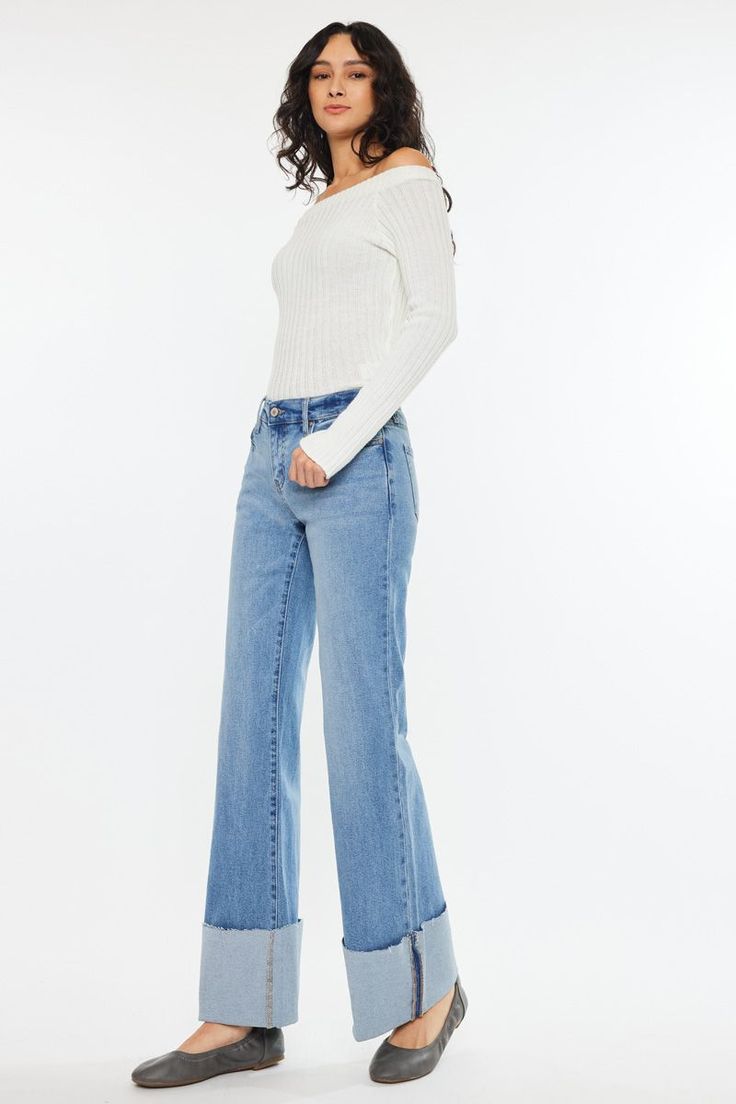 Want to step out of your comfort zone in this fun wide flare jeans. Made with comfort stretch denim for the upmost comfort. Kancan Cuffed Jeans Mid Rise Wide Leg Medium Wash 5 Pocket Design Zip Fly Rise 9 1/4" Inseam 31" (size 5) Wasit: 5-29" 7-30" 9-31.5" 11-33" RESTOCKED Wide Flare Jeans, Out Of Your Comfort Zone, Jeans Mid Rise, Denim Outerwear, Cuffed Jeans, Active Leggings, Jumpsuit Shorts Rompers, Short Rompers, Short Jumpsuit